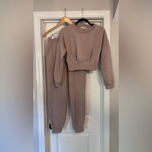 On Tour Fleece Pant Set in Taupe by Fashion Nova Size M